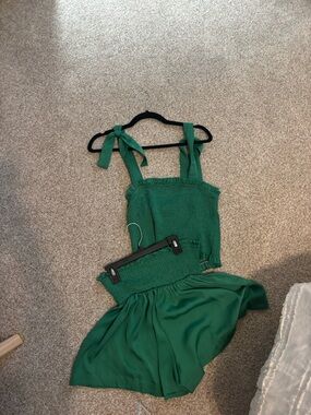 TCEC Green Smocked Tie-Strap Dress